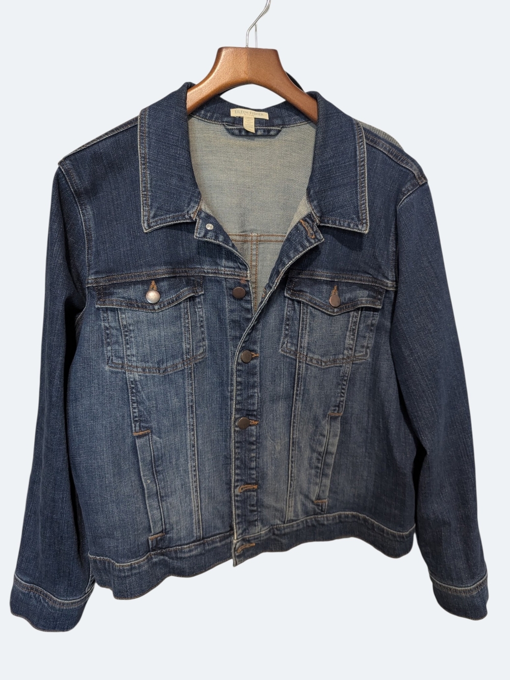 Eileen Fisher Women's Dark Blue Denim Trucker Jacket 100% Organic Cotton Size 1x